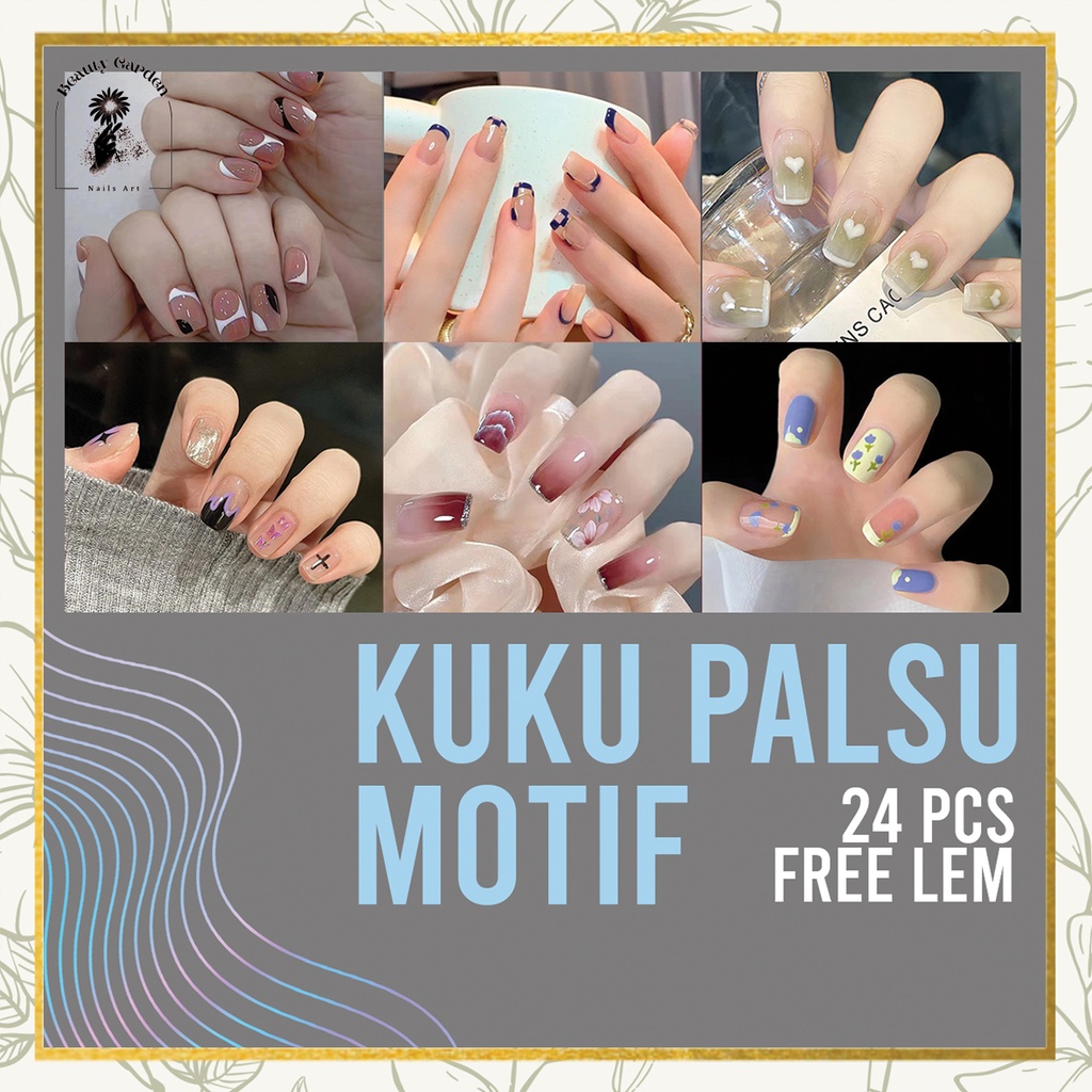 【 COD 】24PCS Kuku Palsu Non Hiasan Box Free Lem Cair 1gr/Fake Nail Art 3D Kuku Palsu tahan air Free lem cair 1gr