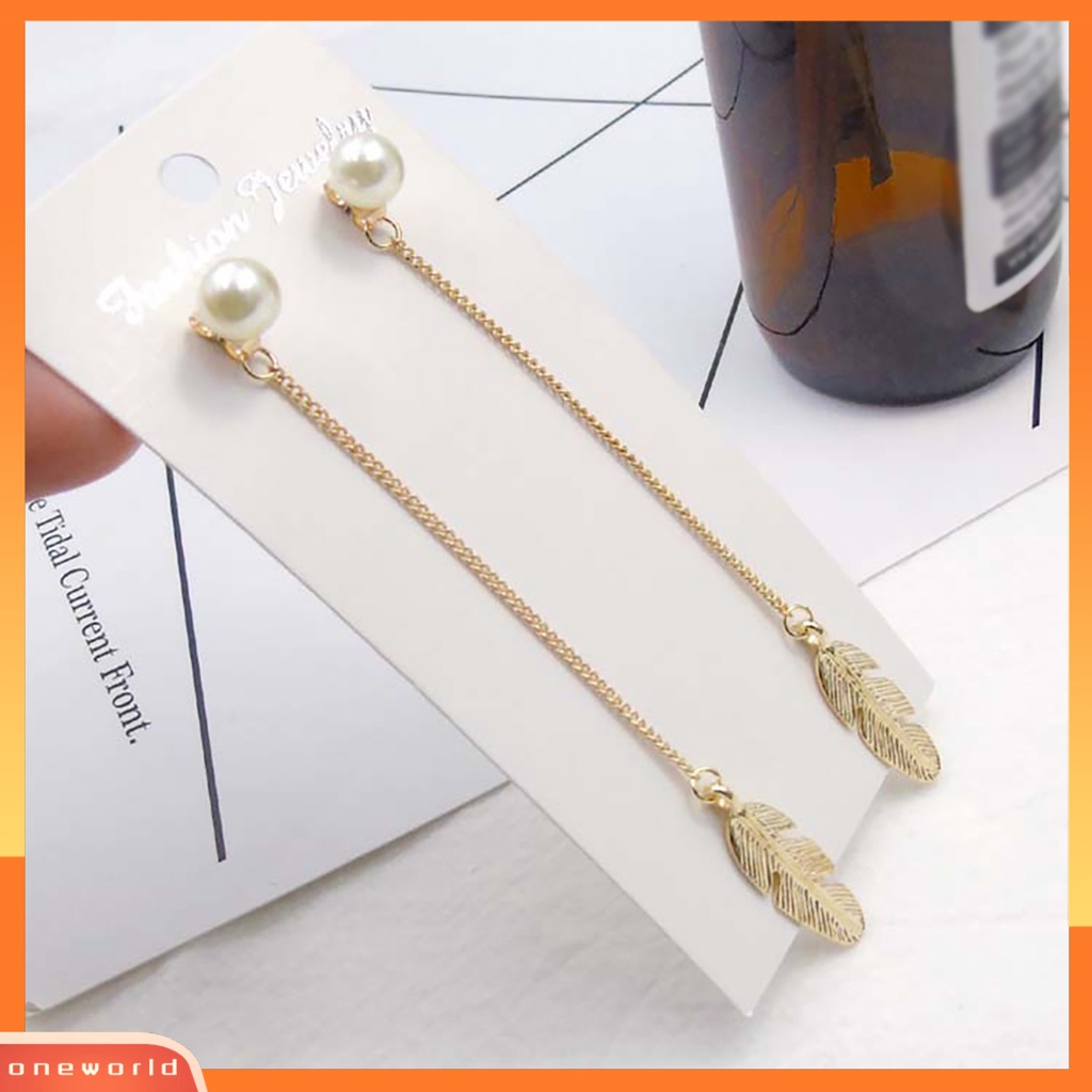 {oneworld} Anting Drop Desain Daun Indah Kreatif Earing Menjuntai Untuk Anak Perempuan