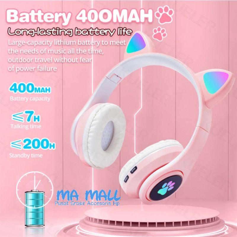 Headphone Bluetooth Cat Kuning Headset Bluetooth Cat LED Wireless Kuping Light Rechargeable Headset Kuping Kucing P47M P47 Headset Kuping Kucing Lampu Led