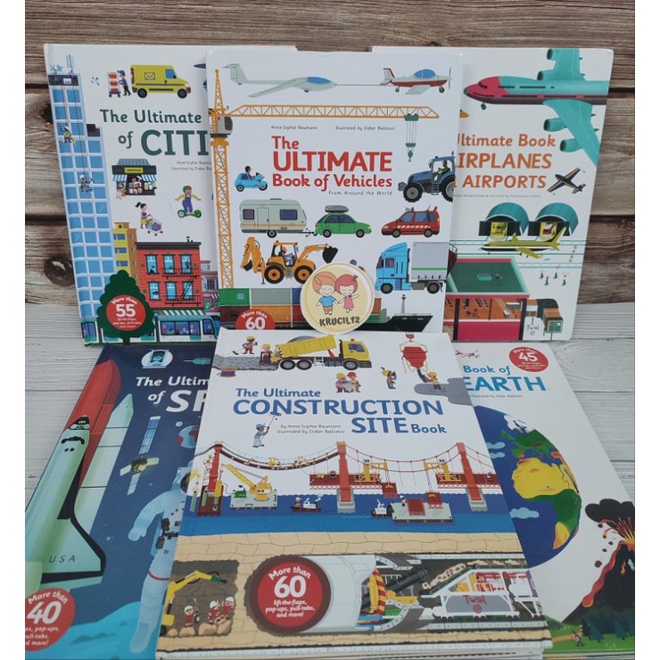 

KRUCIL The Ultimate Book Vehicles Airplanes and Airports Space Construction Site Cities Planet Earth Animals Firefighters Trains- Buku Pop Up
