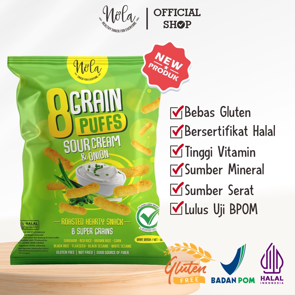 

Nola 8 Grain Puffs Sour Cream & Onion (Rasa Krim Asam dan Bawang) 50 Gram