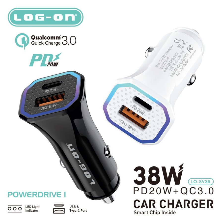 BATOK SAVER MOBIL LOG ON LO-SV35 POWER DRIVE 1 38W PD20W+QC3.0 - CAR CHARGER MOBIL