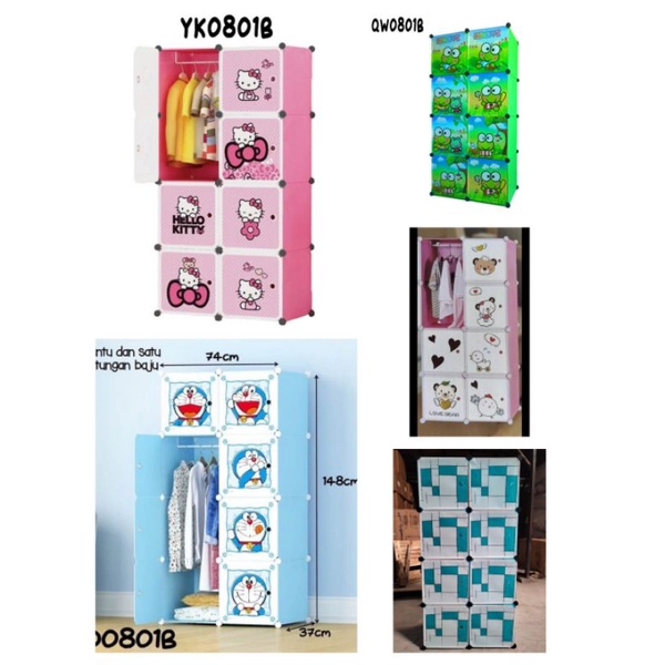 Murah  Lemari Plastik Portable 8Pintu//Lemari Plastik Karakter /Lemari Pakaian Porttable