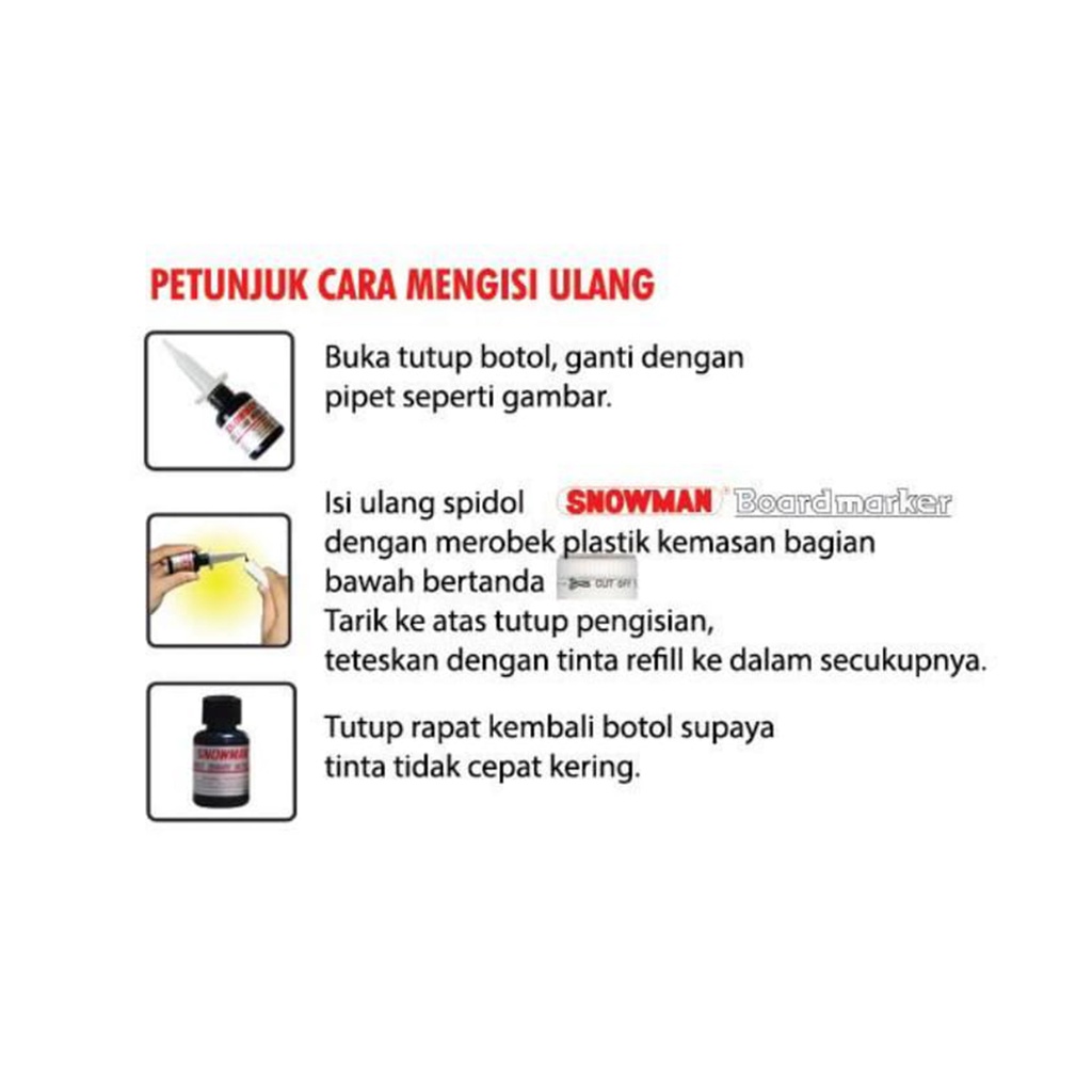 Whiteboard Refill Ink / Isi Tinta Spidol Snowman WBI-20 Hitam / Biru / Merah