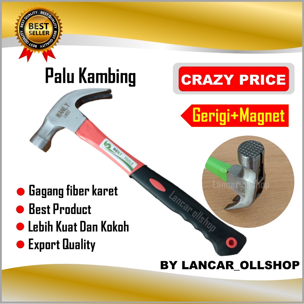 Palu kambing Magnet Gerigi 16 oz / Palu Tukang Gerigi Gagang Plastik