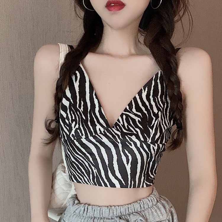 TJM BJ366 Tank Top Crop Motif Garis Wanita Tanktop Printed Zebra Korean Fashion