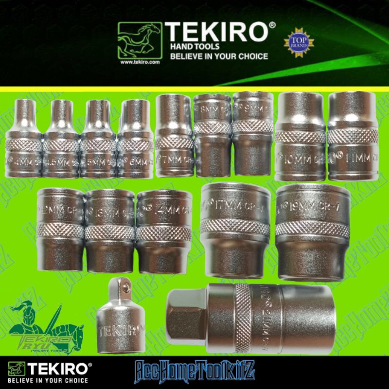 TEKIRO KUNCI SOCK SET 21PCS 6PT HAND SOCKET 1/4&quot; 3/8&quot; ( 4 - 19 MM ) 4 , 4.5 , 5 , 6 , 7 , 8 , 9 , 10 , 11 , 12 , 13 , 14 , 17 , 19 MM