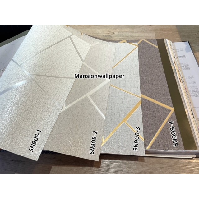 Wallpaper Wallpaper Dinding Geometri Abu Putih Silver List Gold Modern Minimalis
