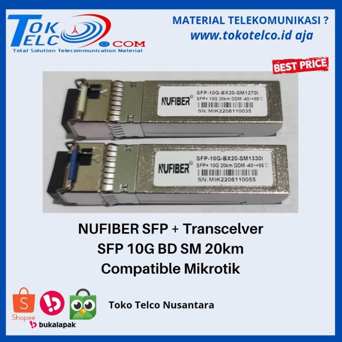 Produk Terbaru Nufiber Sfp+ Transceiver Sfp-10G-Bd-Sm-20Km Compatible Mikrotik
