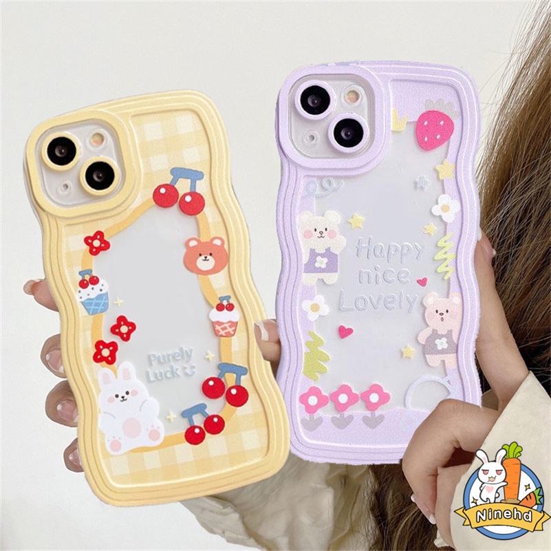 Realme 10 9 Pro+C35 C33 C31 C30 C30s C21 C21Y C25Y C25 C25s C20 C20A C17 C15 C12 C11 8 8i 7i 5 5i 5s 6i C3 Narzo 50i 50A Prime Wavy Frame Cream Bears Casing Handphone Shockproof Cover