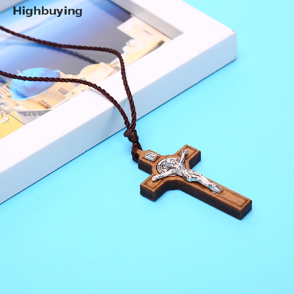 Hbid Retro Kalung Salib Yesus Kayu Logam Liontin Perhiasan Pesona Kalung Hadiah Glory