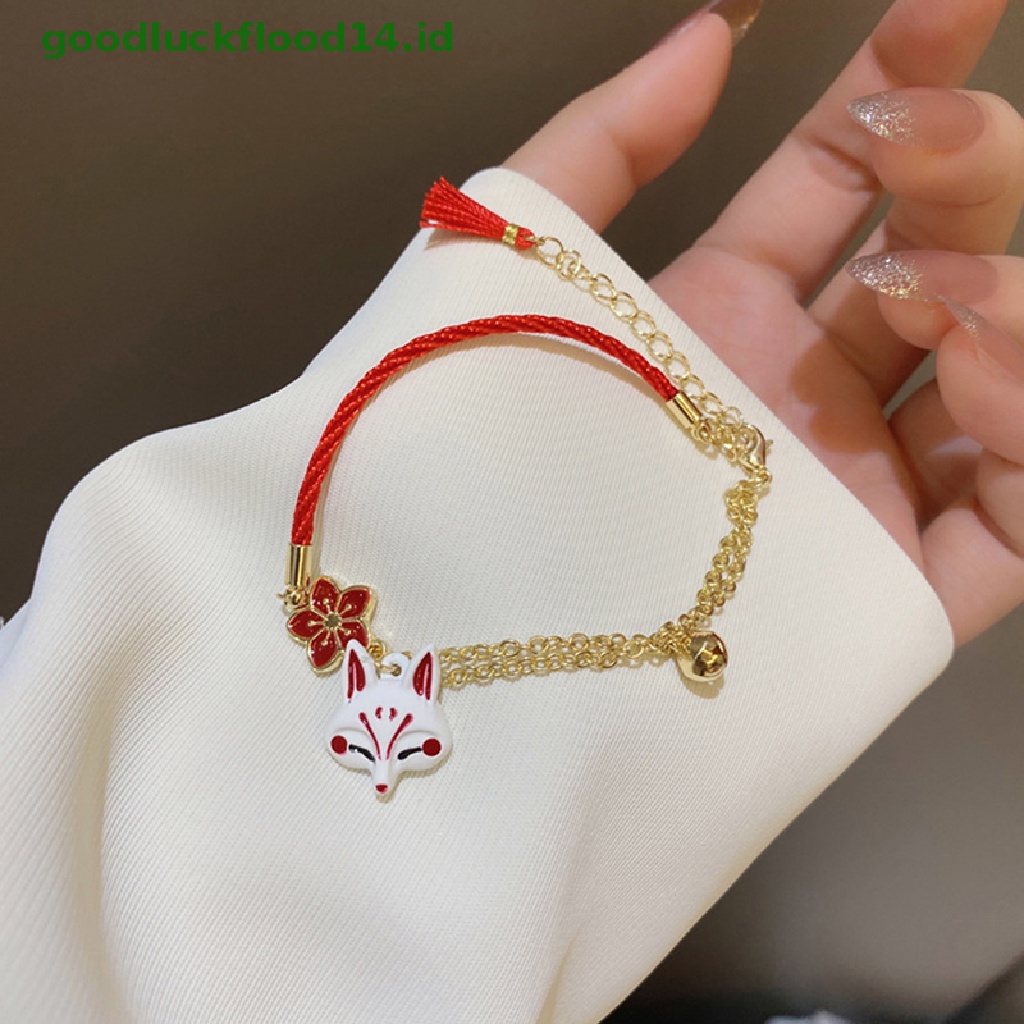 [GOOGFOUR] Mode Baru Bunga Merah Kartun Hewan Gelang Rubah Lucu Vintage Perhiasan Beruntung Bell Hadiah Untuk Wanita Gadis [TOP]