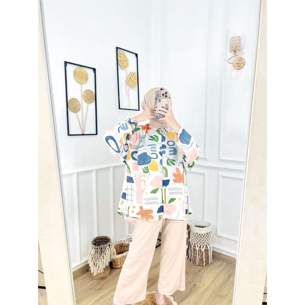 𝐊𝐈𝐑𝐀𝐍𝐈 Kemeja Oversize Atasan Jumbo Wanita Rayon Viscose Motif Eka dio Fit XXL Summer Shirt