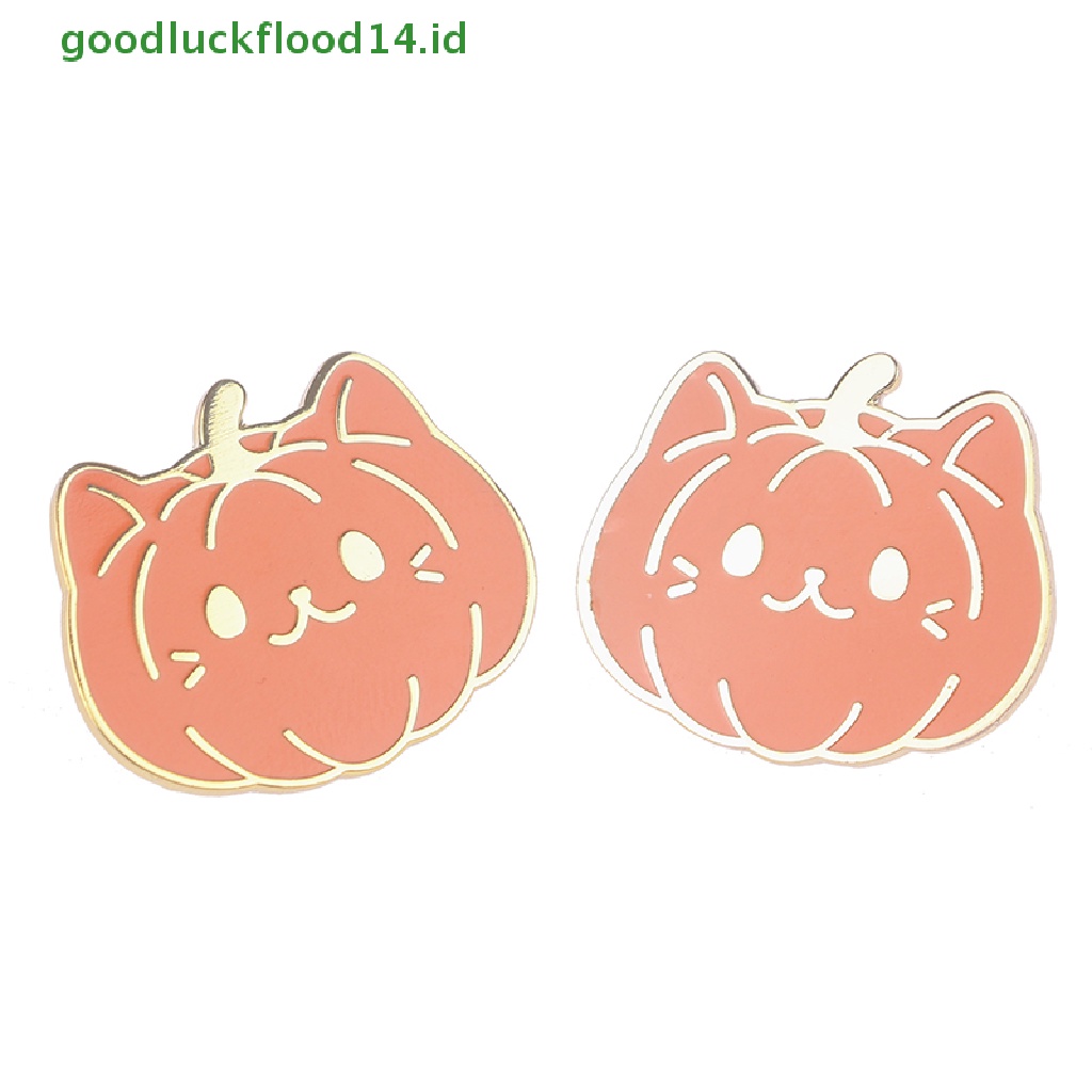 [GOOGFOUR] 1pc Kawaii Pumpkin Cat Enamel Keras Pin Kartun Fashion Tanaman Labu Cahaya [TOP]