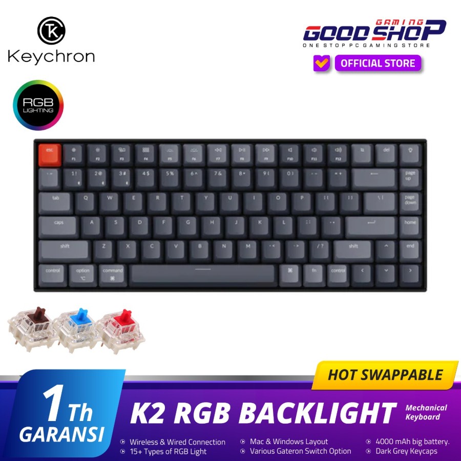 Keychron K2 ver 2 Hot-Swappable RGB Backlight PLASTIC Dark Grey Keycap