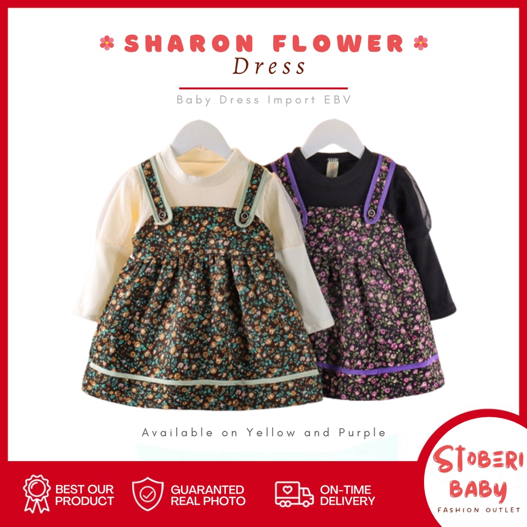 stoberibaby - DRESS SHARON FLOWER EBV Baju Dress Anak Perempuan Import Dress Anak Bayi Cewek 0-5 Tahun Gaun Bayi