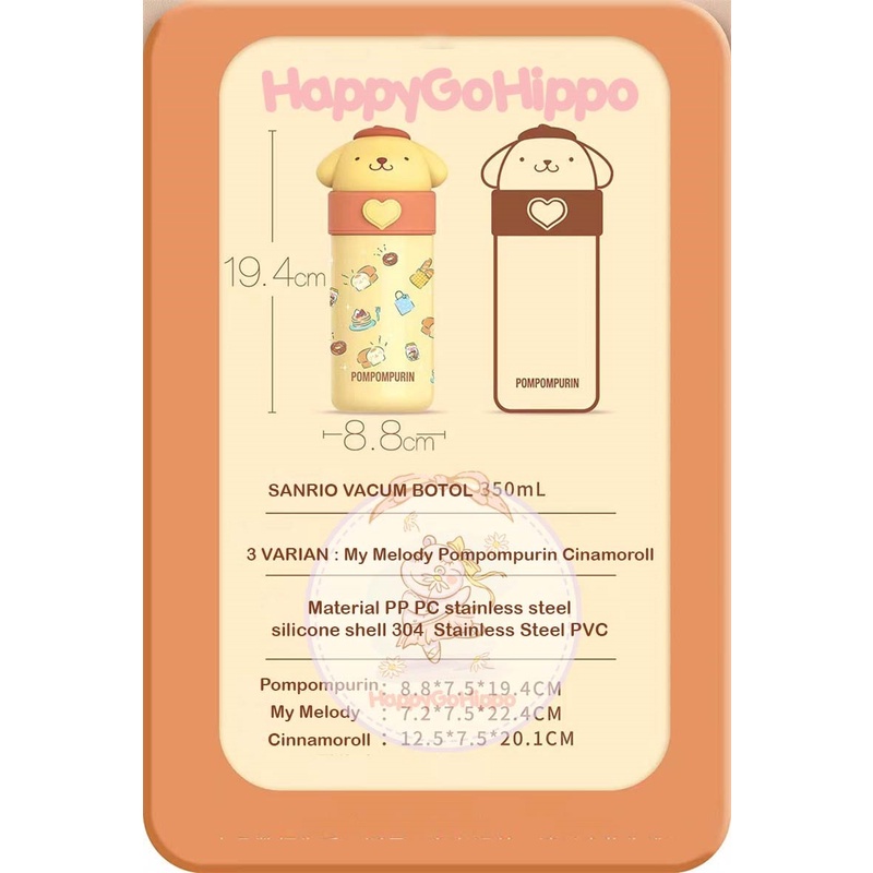 Botol Minum Thermos Anak Stainless Motif Karakter Sanrio/ My Melody Pompompurin Cinnamoroll