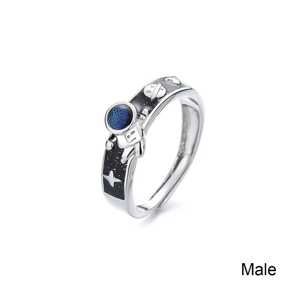 Timekey Fashion Kreatif Mengkilap Pasangan Cincin Adjustable Astronot Pasangan Rings Perhiasan Hadiah Untuk Pria Wanita C2L4