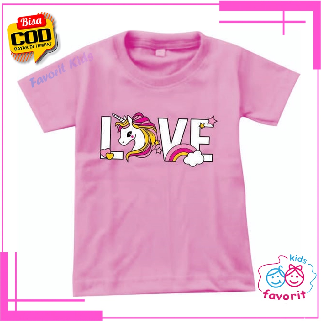 Baju kaos unicron LOVE anak perempuan lengan pendek usia 1-10 tahun