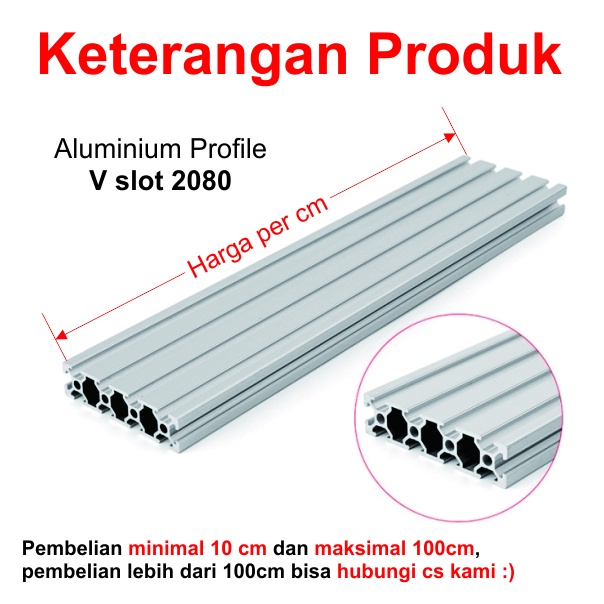 [HAEBOT] Aluminium Profile V Slot 2080 20x80 AP2080 Alumunium Profil Frame CNC Extrusion Mini Kerangka Mekanik Series 20mm x 80mm 3D Printer 1 cm