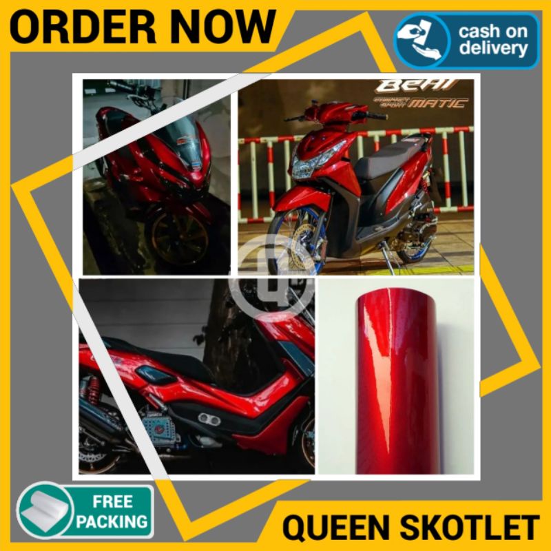 Stiker skotlet motor merah metalic candy glossy
