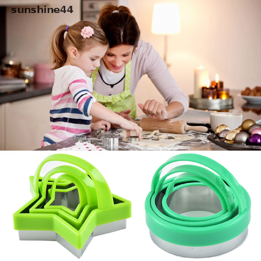 Sunshine 3Pcs/Set Cookie Sandwich Cutters Bentuk Geometri Cetakan Kue Kering Alat Baking.