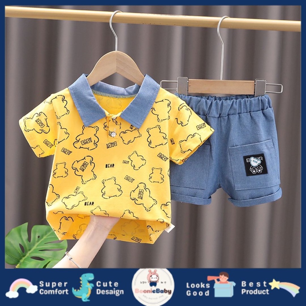 boonie [COD] setelan kaos kra polo anak laki laki impor celana pendek polos import fashion BABY BEARY