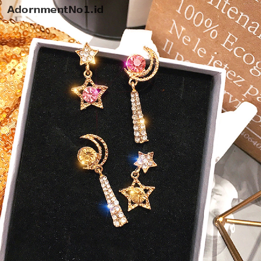 [AdornmentNo1] Fashion Kristal Asimetris Bintang Bulan Drop Menjuntai Anting Pernyataan Perhiasan Hadiah [ID]