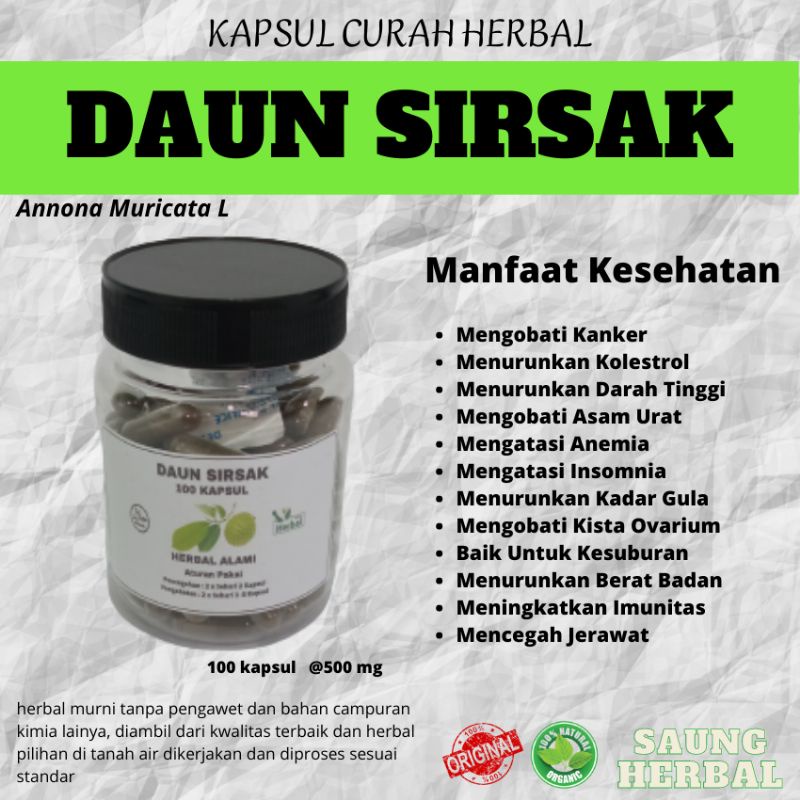 

DAUN SIRSAK Kapsul Herbal Kemasan Hemat - isi 100 pcs