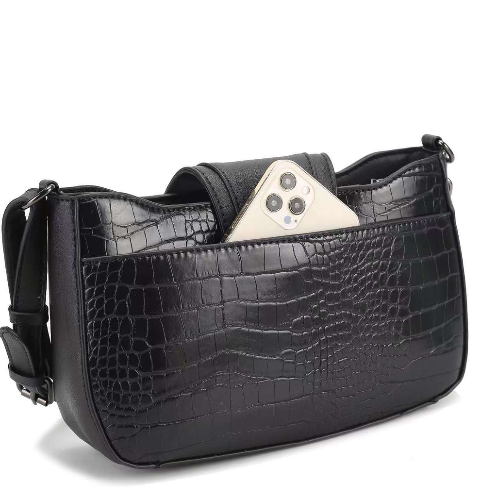 Tas Bahu Wanita Croco Medium Tali Kombinasi Rantai Resleting Flap Magnet new fashion woman bags #216