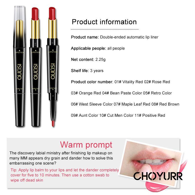 【COD】2 In 1 Lipstick Pen Double Head Matte Pencil Lipstick Double-ended Rotating Lip Liner Tahan Air Tahan Lama Moist Murah-CH