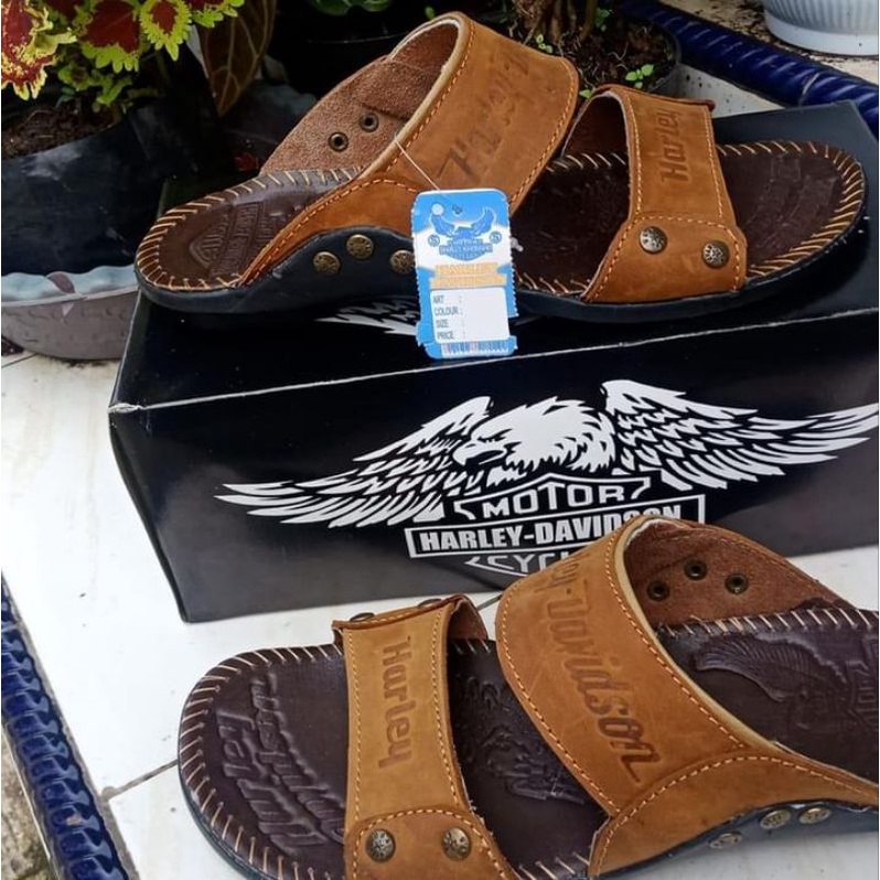 (COD) Sandal Kulit ORI Harley Davidson/ Sandal Japit Pria / Sendal Kulit