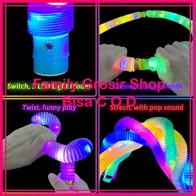 Mainan Anak Viral Light up pop tubes pop pipes lampu stick pipa selang fidget toy