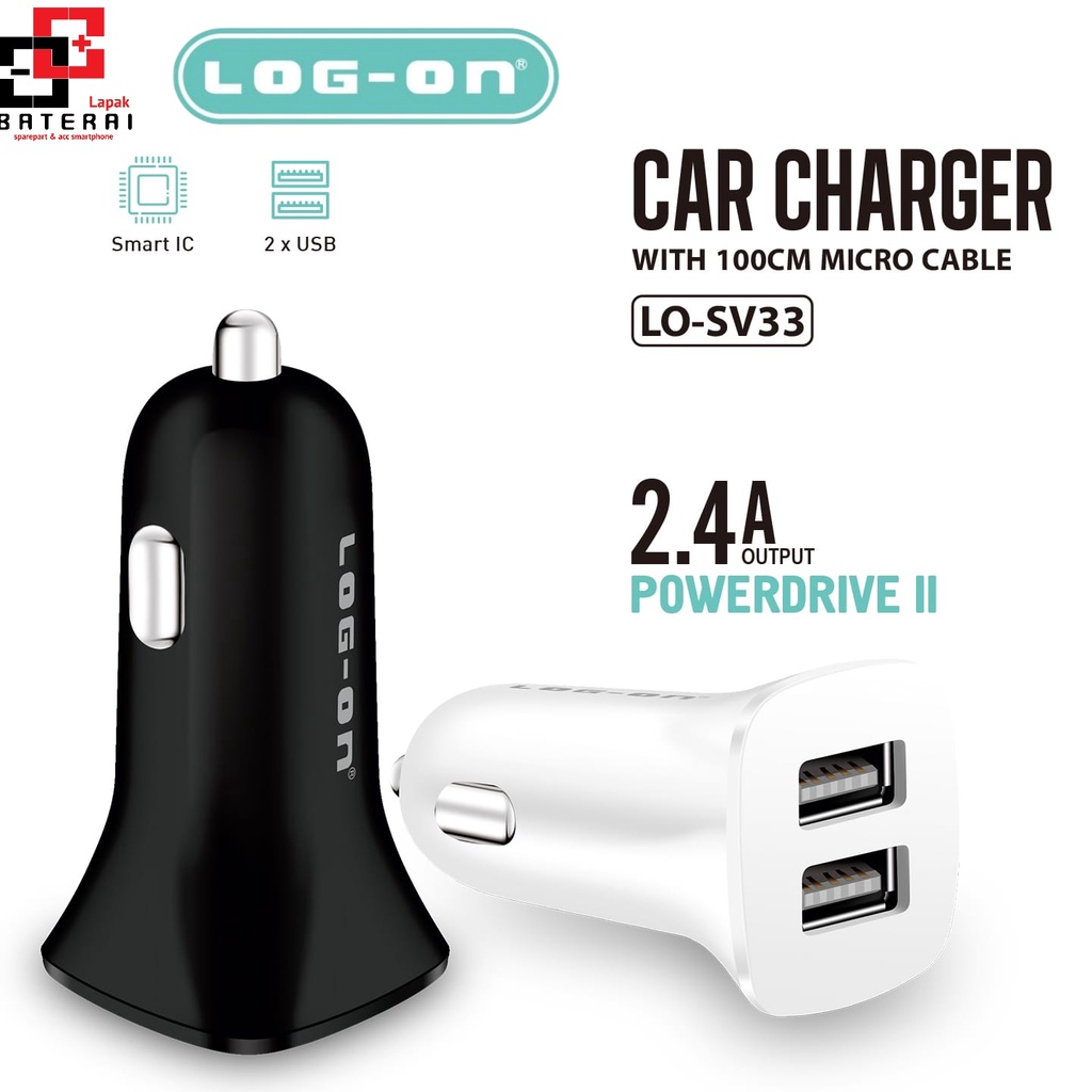 LOG - ON SV33 Car Charger 2.4A 2output With Smart IC | Saver | Casan Mobil / motor