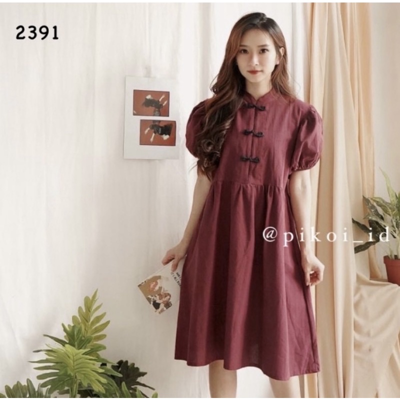 Dress cheongsam merah / dress qipao murah / dress merah imlek / dress sincia murah wanita / 2762