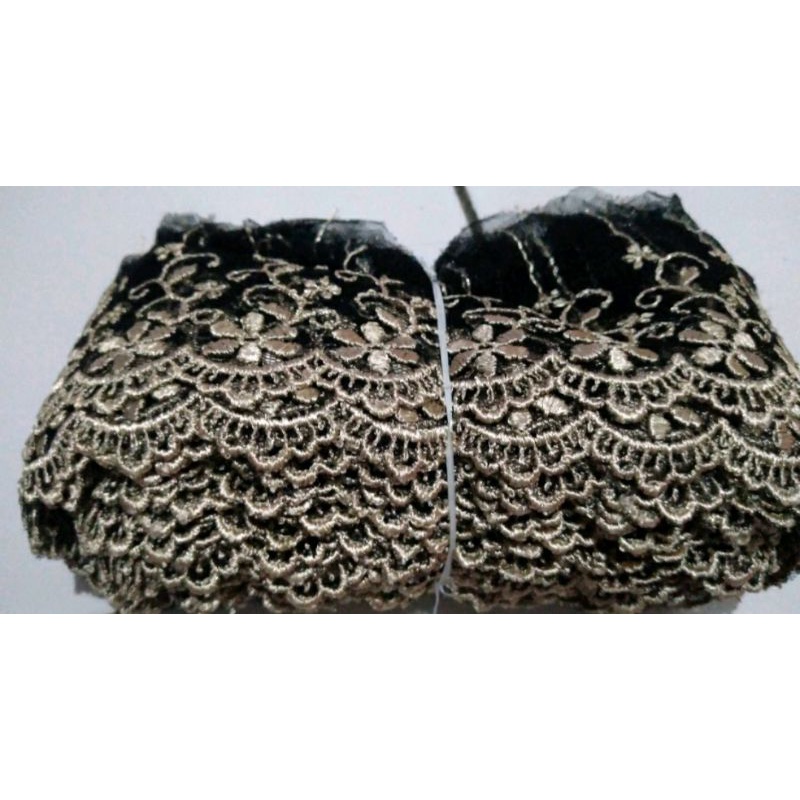 Renda Tile Bordir / Renda Emas / Renda Hitam Gold / Renda Hitam Emas