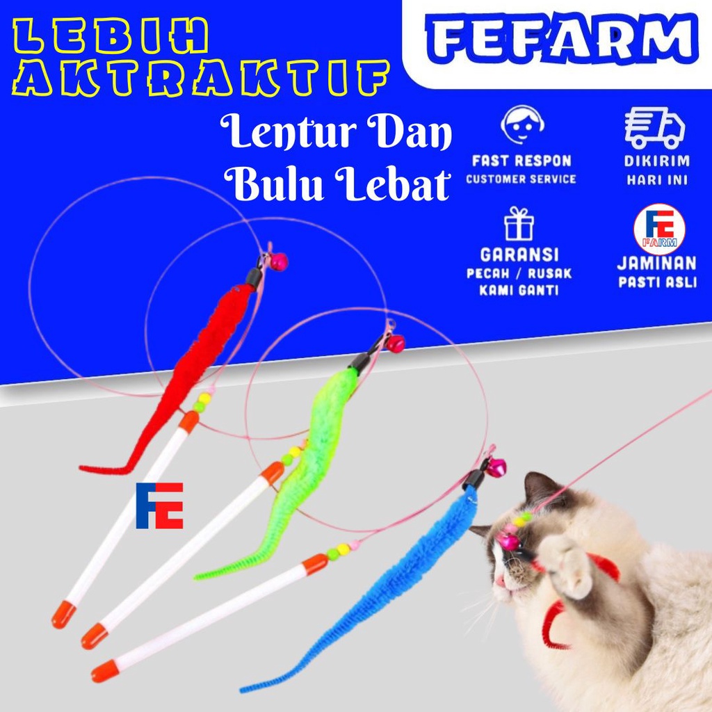 Mainan Kucing Stick Pancing Lentur Ulat Bulu Interaktif FEFARM