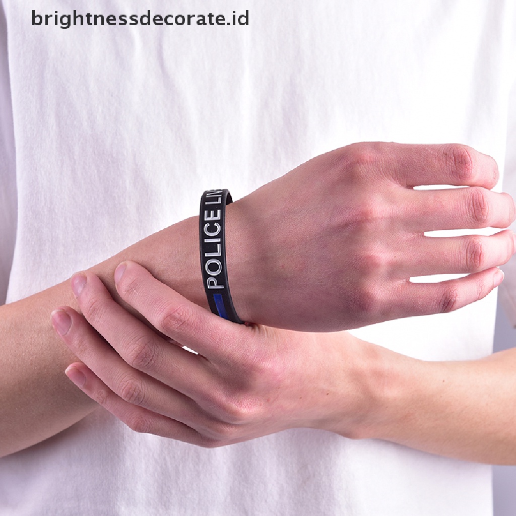 [Birth] Fashion Style Police Lives Matter Wristband Gelang Karet Garis Biru Tipis Hitam [ID]