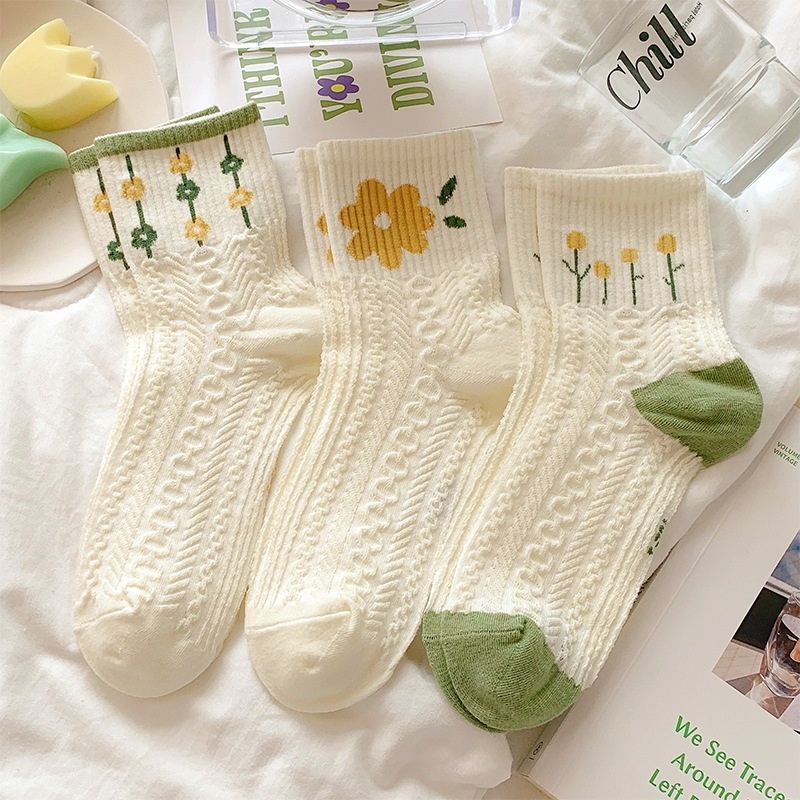 [COD] KAOS KAKI PUTIH PANJANG MID SOCK DENGAN AKSEN BUNGA HIJAU CUTE ALA KOREA KAOS KAKI FASHION MOTIF TIMBUL CUTE ALA KOREA KAOS KAKI WANITA