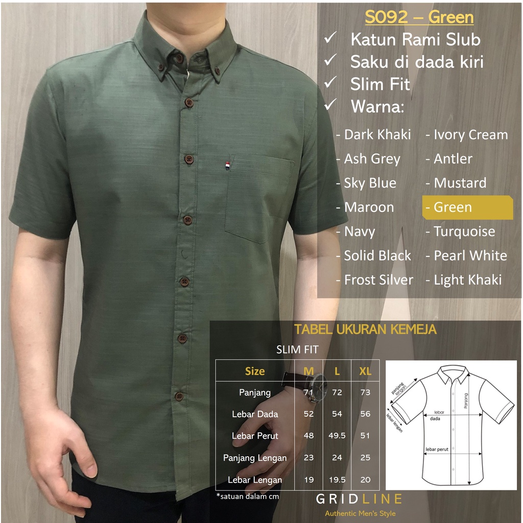 MINOR DEFECT SALE - [GRIDLINE - S092 Colorful Premium Basic] Kemeja Pria Polos Slimfit Katun Rami Premium M-XXL