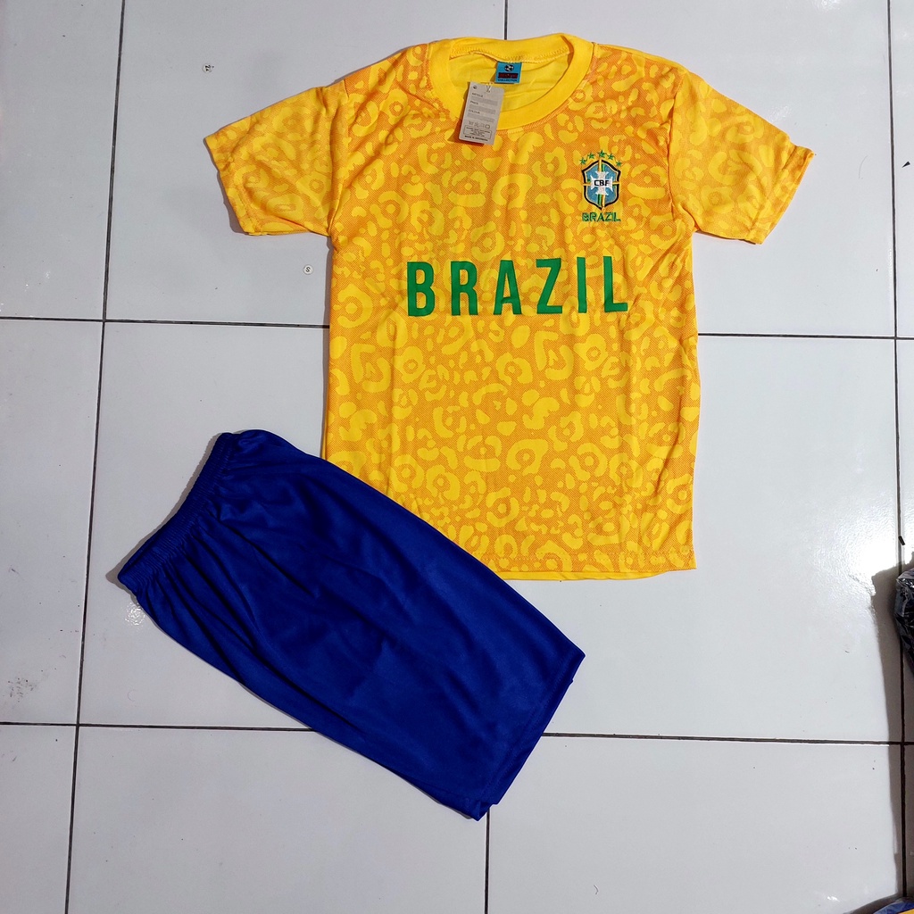 setelan baju bola anak/setelan baju futsal/baju bola brazil/baju futsal murah