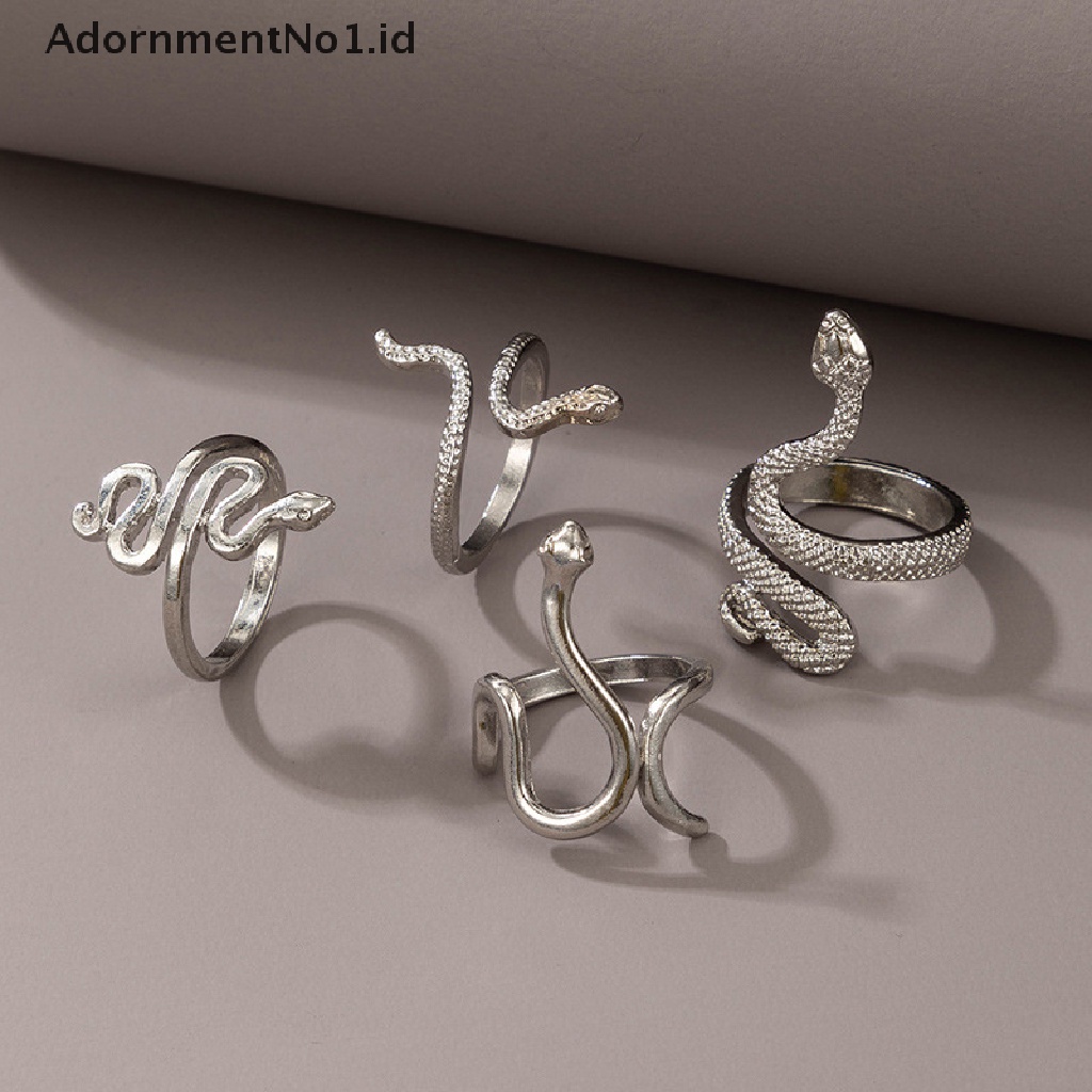 [AdornmentNo1] 4pcs Set Cincin Ular Untuk Wanita Anillo Bagues Perhiasan Gadis Remaja Accesories Hadiah [ID]