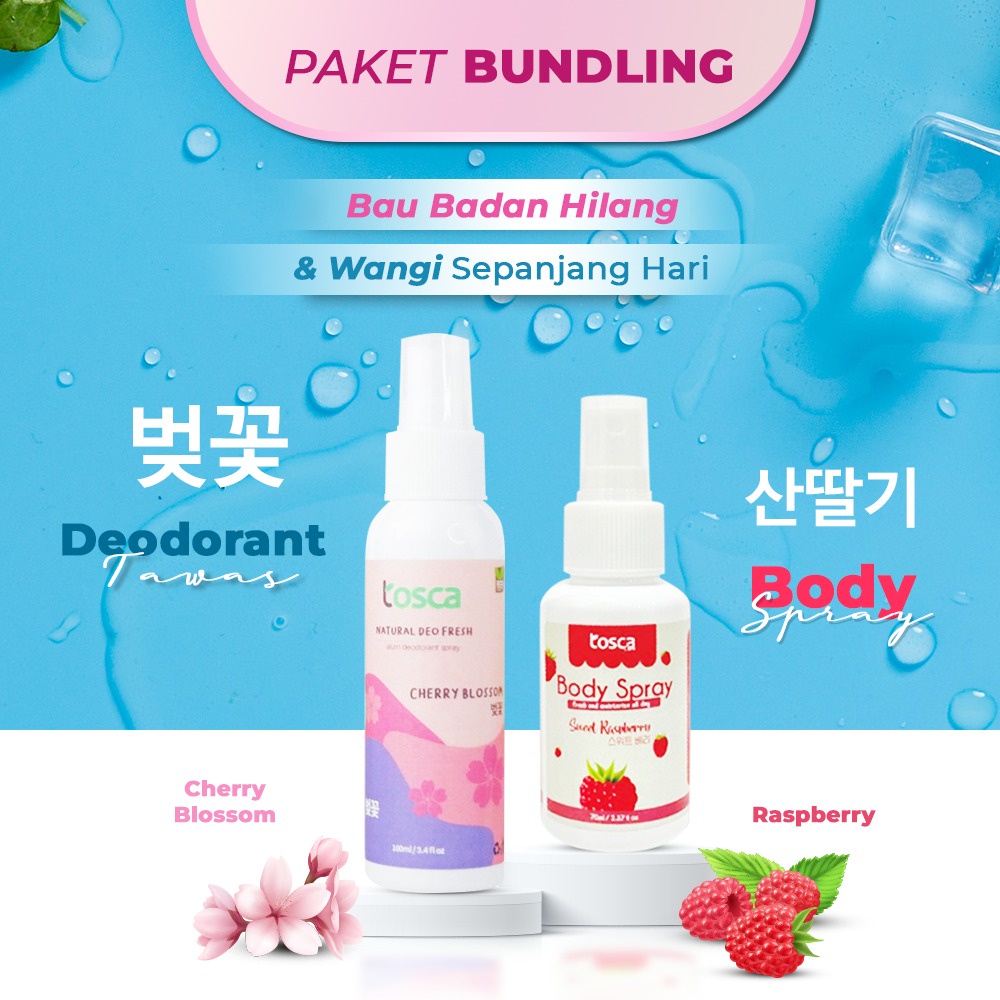 TOSCA Paket Bundling Deodorant Tawas Spray + Body Spray Tubuh Harum Anti Bau Badan dan Ketiak