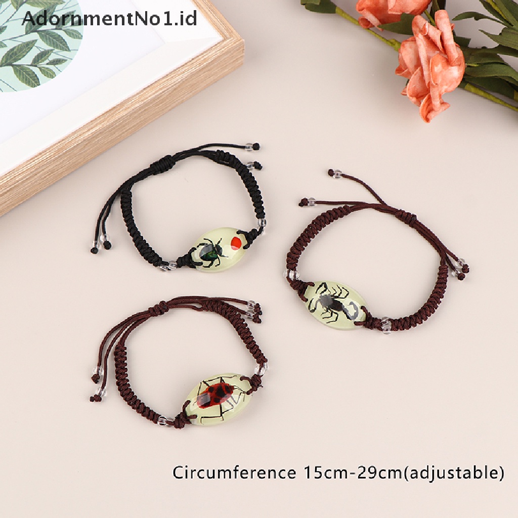 [AdornmentNo1] Glow In The Dark Handmade Resin Pesona Gelang Kumbang Bercahaya Serangga Gelang Pria Wanita Perhiasan Hadiah Bercahaya Serangga Amber Dikepang Gelang [ID]