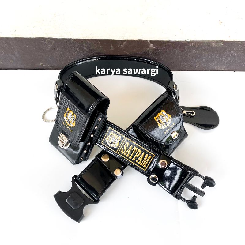 Kopel sabuk satpam kulit kilap fullset kepala ceklok