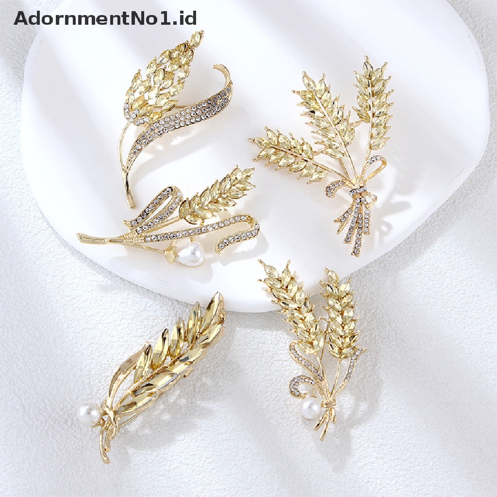 [AdornmentNo1] Golden Ear Of Wheat Bros Wanita Halus Berlian Imitasi Gandum Telinga Bros Kerah Pin Jas Bros Perhiasan [ID]