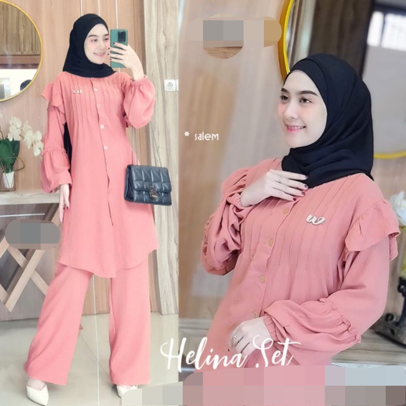 LONG TUNIK HELINA CRINKEL IIHELINA SET II LONG TUNIK TERBARU II BAHAN PREMIUM ADEM NYAMAN DIPAKAI II ARRAZAQU COLLECTION