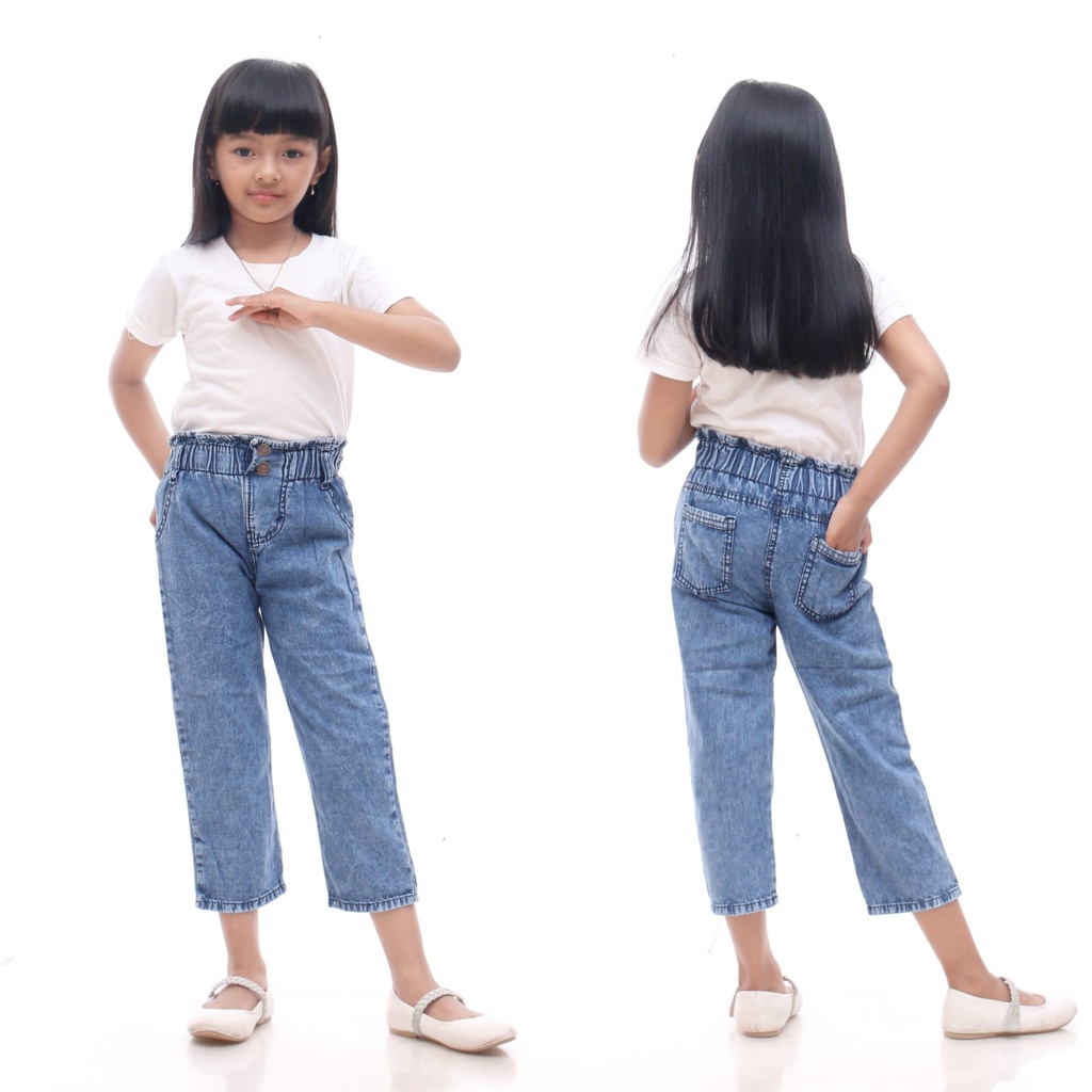 Celana Anak Boyfriend Perempuan Jeans Kancing 2 Usia 3-8 Tahun