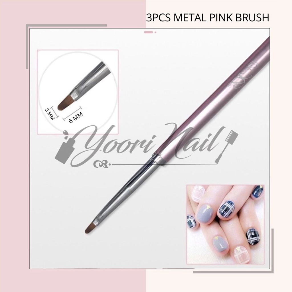 3pcs metal pink brush 3pcs set nail art kuku brush oval uv gel kuas oval