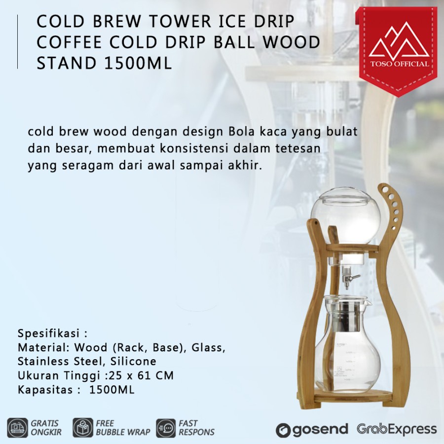 Cold Brew Tower Ice Drip Coffee Cold Drip Ball Wood Stand 1500ml